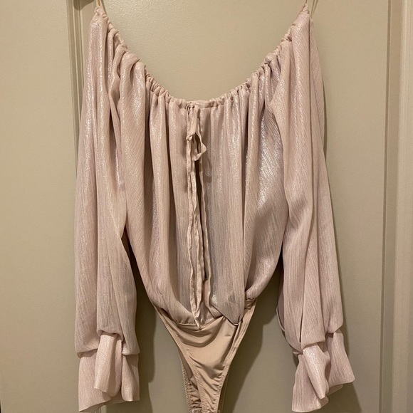 Peace + Love Nude Metallic Bardot Bodysuit Sz. 4 - Picture 11 of 11